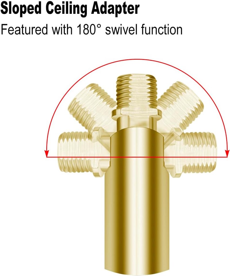 MAYOMAJO 10 Pieces 12-inch Extension Poles M10 Threaded Lighting Fixture Downrods Stems & 180 Degrees Sloped Ceiling Adapter Kits for Pendant Light, Island Lighting, Chandeliers (Brass) - Image 5